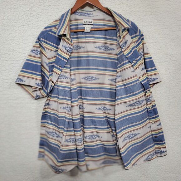 Ariat Retro Fit Mens Shirt XXL Striped Aztec w/ Pearl Snap Buttons Southwestern - Picture 4 of 16